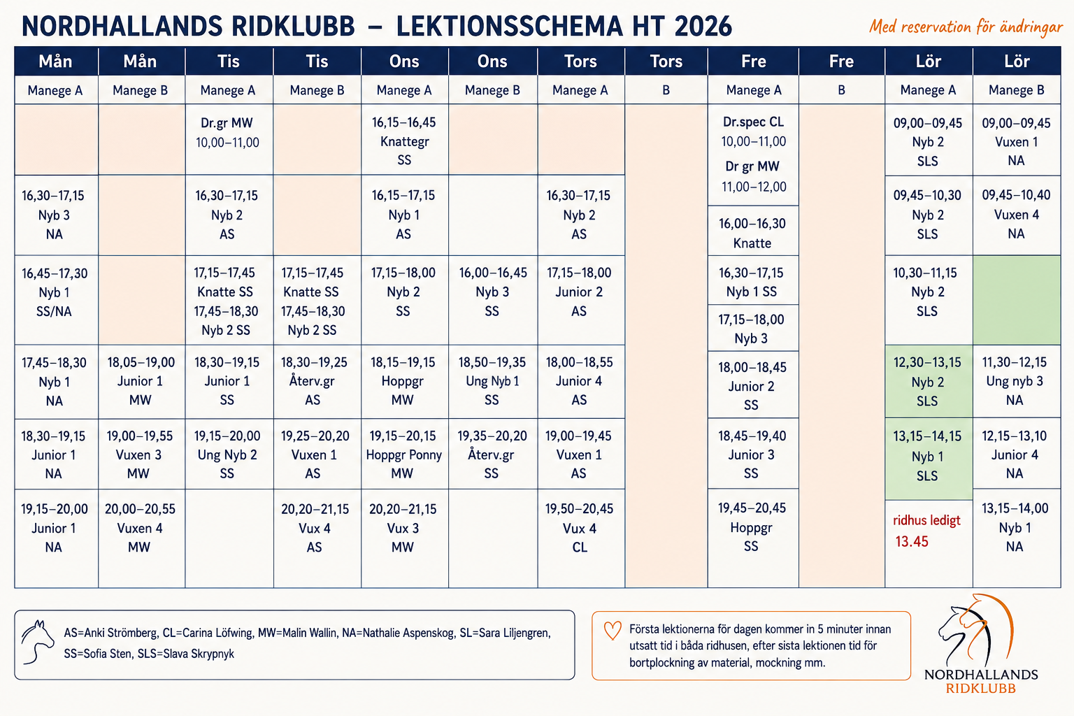 Lektionsschema Ht 2026