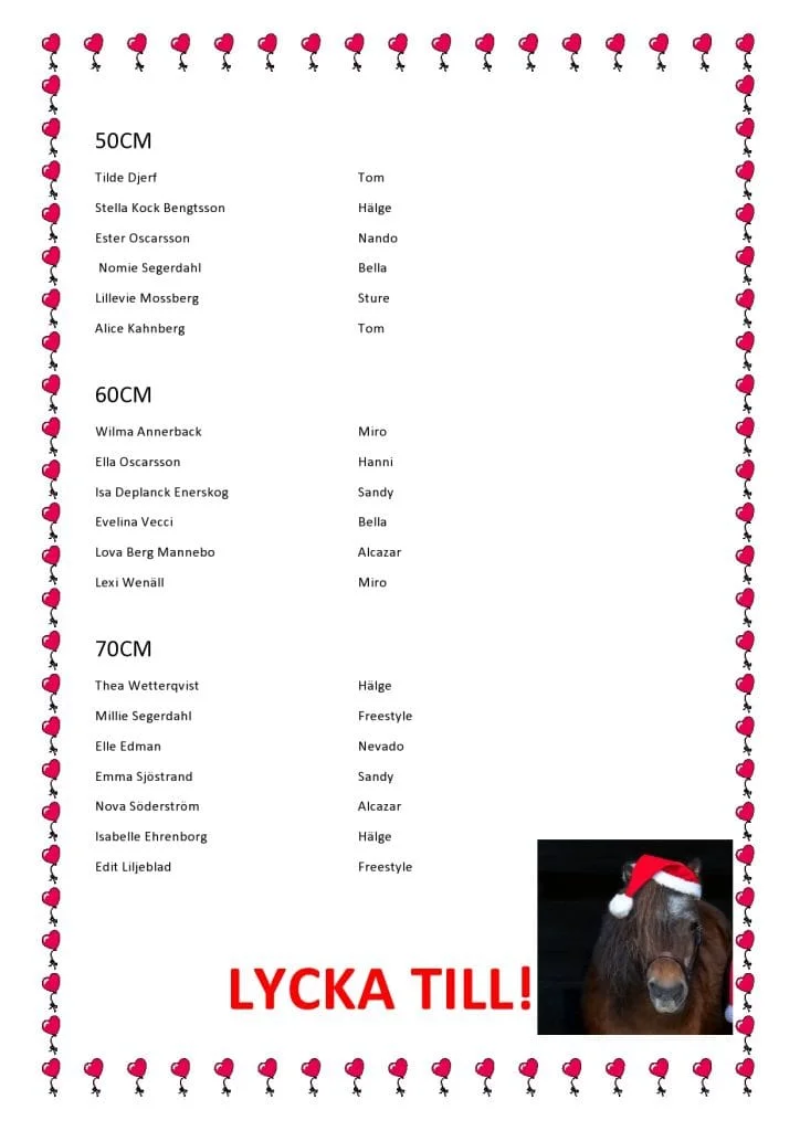 Blåbärshoppning preliminär startlista 8/12-24