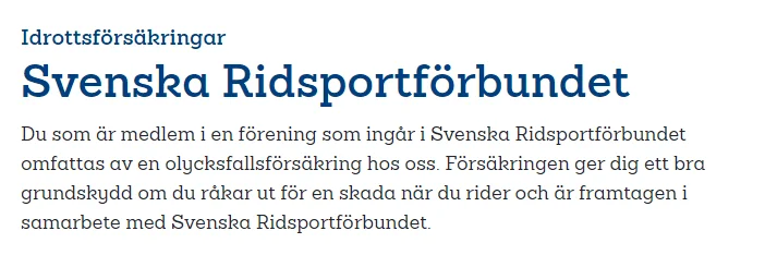 Svenska Ridsportförbundets olycksfallsförsäkring och Incidentrapport